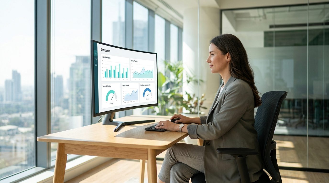 Profesional revisando un panel de datos de bienestar