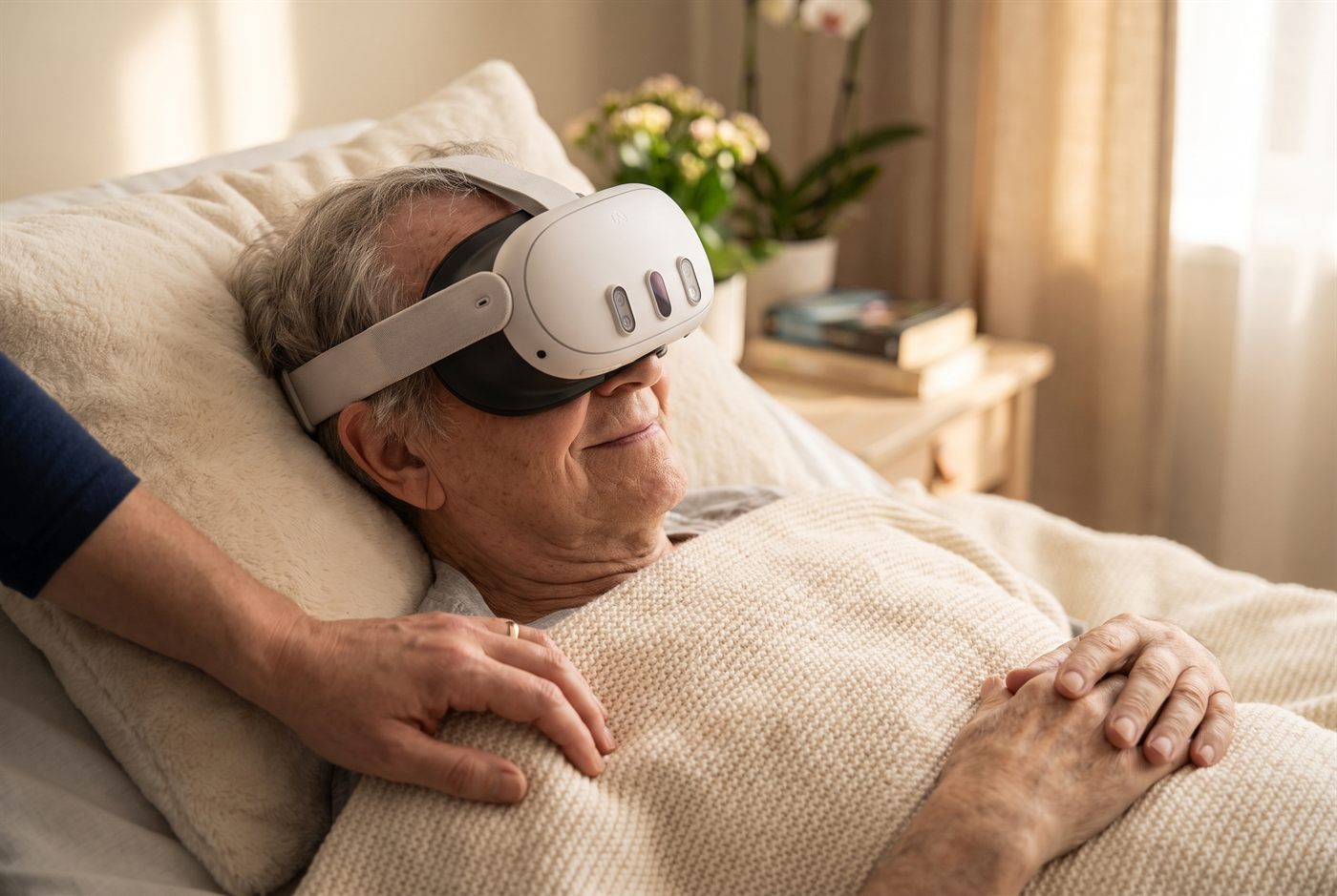 Paciente en cuidados paliativos con visor VR